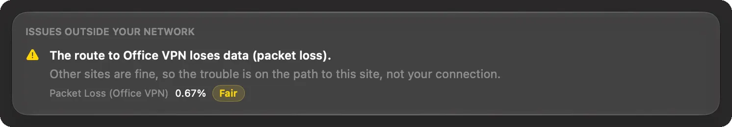 The Issues outside your network card, with a problem on the route to one site